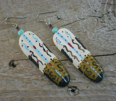 Native American Jewelry Hand Painted Bone Feather Earrings